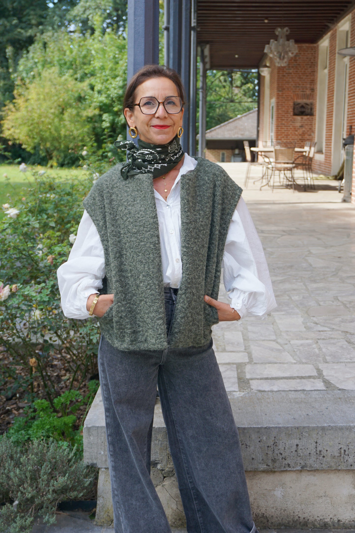 Veste sans manches en feutrine kaki