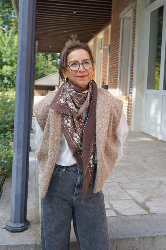 Veste sans manches en feutrine taupe