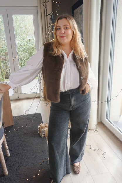 Veste sans manches fausse fourrure marron