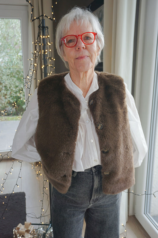 Veste sans manches fausse fourrure marron