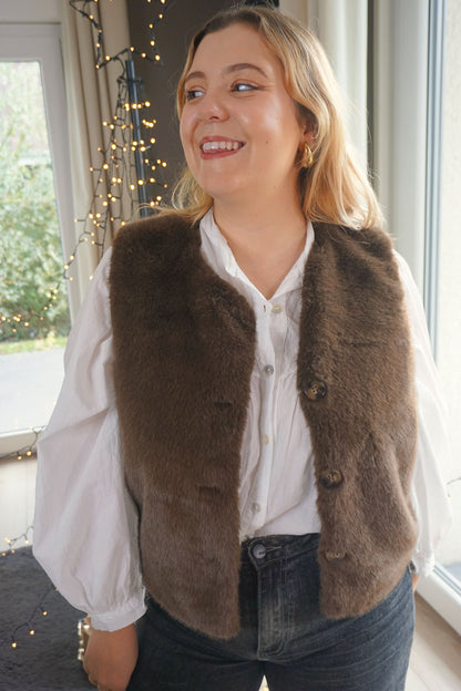 Veste sans manches fausse fourrure marron