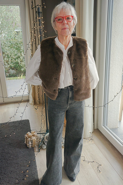 Veste sans manches fausse fourrure marron
