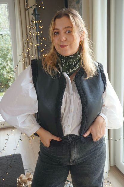 Veste sans manches similicuir moumoute noire