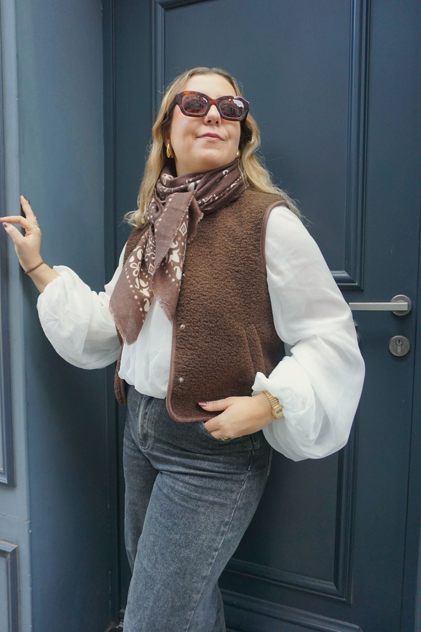 Veste sans manches teddy marron