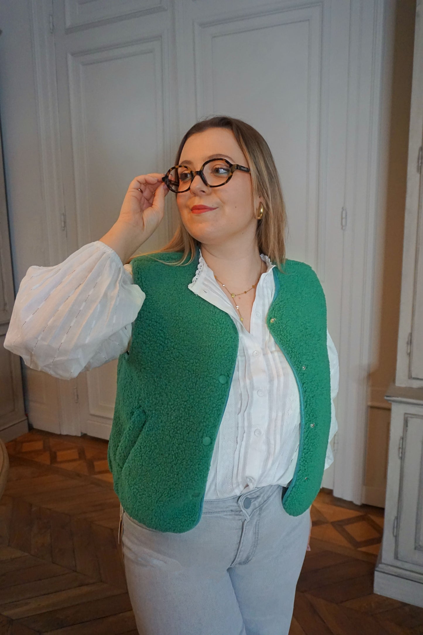 Veste sans manches teddy vert pomme