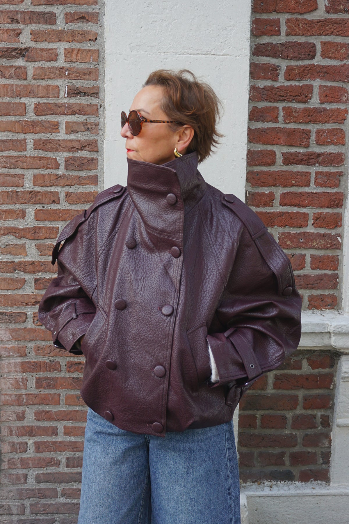Veste similicuir burgundy col montant