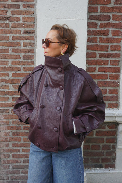 Veste similicuir burgundy col montant