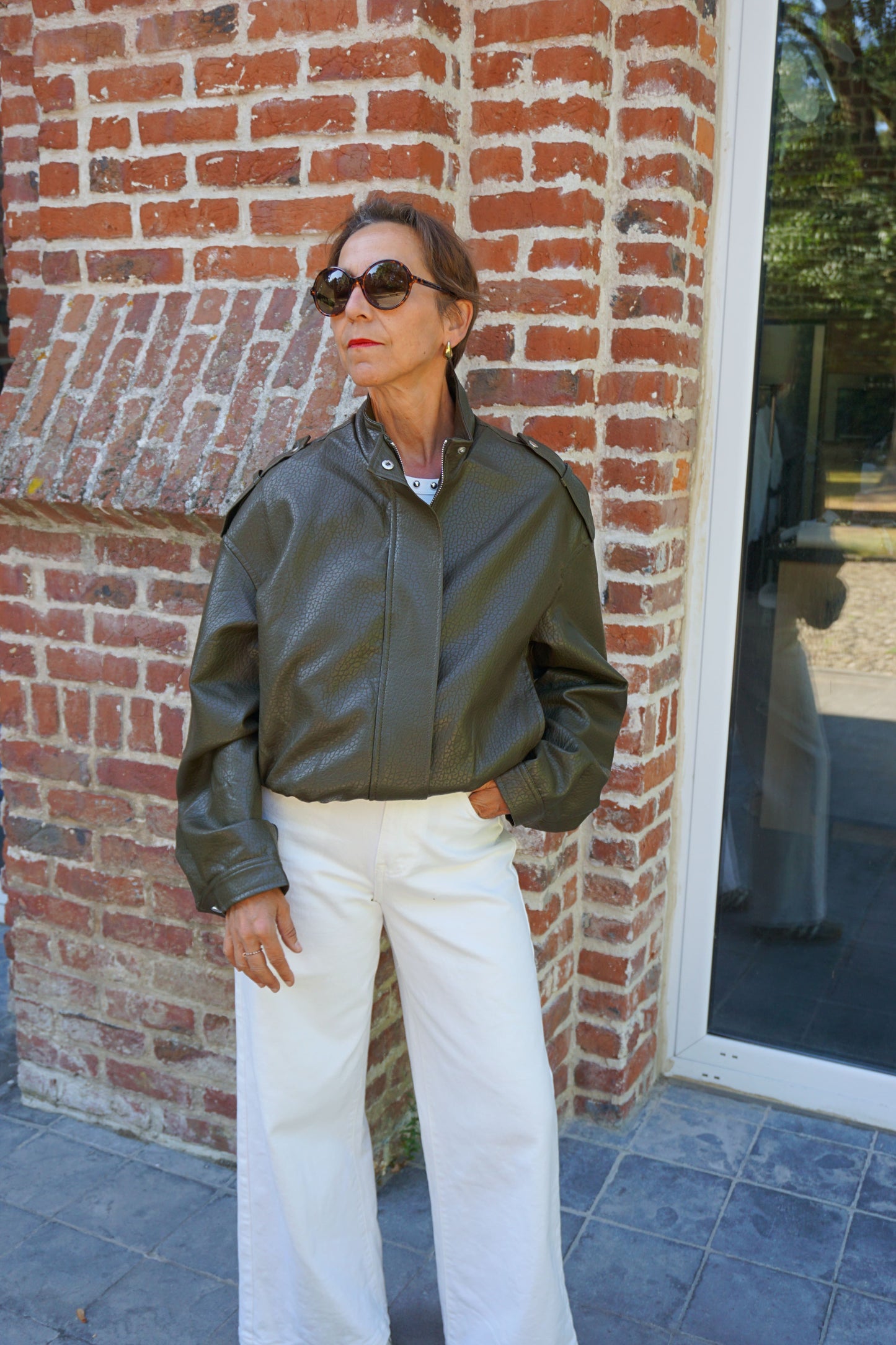 Veste similicuir vert olive oversize