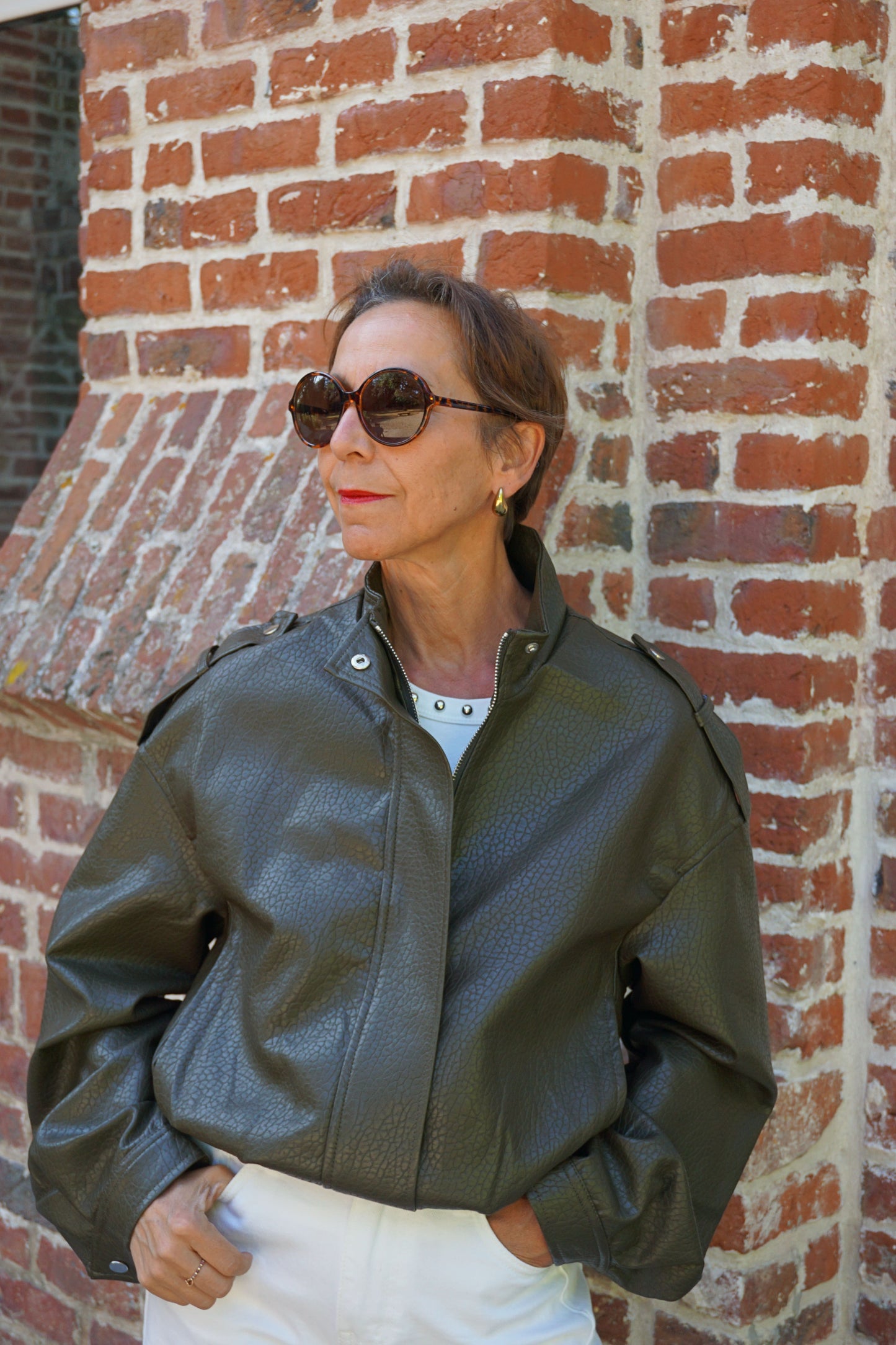 Veste similicuir vert olive oversize
