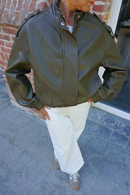 Veste similicuir vert olive oversize
