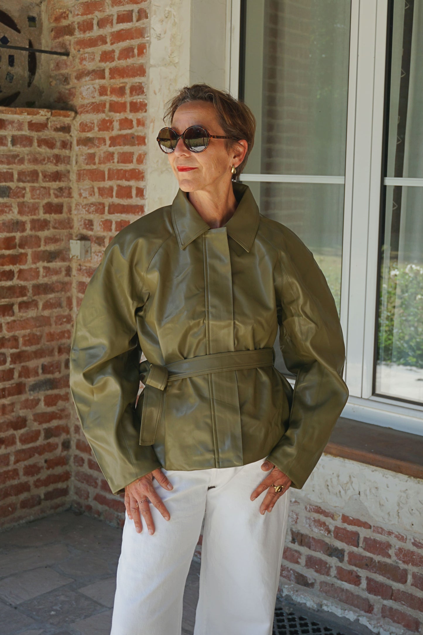 Veste verte olive ceinture similicuir